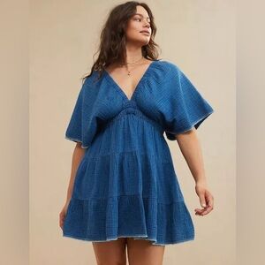 Aerie AE Blue Flowy Flutter Sleeve Dress